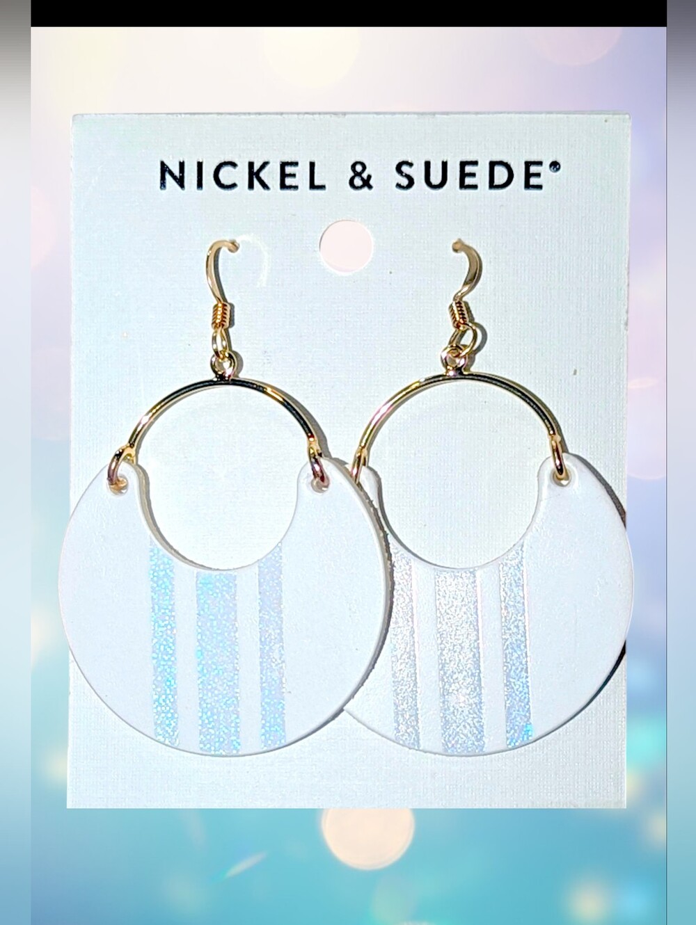 Nickel & Suede White and Gold Hoop Earrings